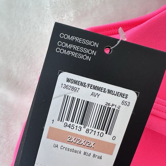 Under Armour Sports Bra Lot Women 2X Cross Back Mid Print Black Pink Compression - Picture 7 of 10
